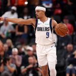 Nov 29, 2025; Inglewood, California, USA; Dallas Mavericks guard Ryan Nembhard (9) brings the ball up court during the third quarter against the Los Angeles Clippers at Intuit Dome.