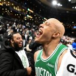 Dec 2, 2025; Boston, Massachusetts, USA; Boston Celtics guard Jordan Walsh (27) reacts while walking off of the court after a game against the New York Knicks at the TD Garden. Mandatory Credit: Brian Fluharty-Imagn Images