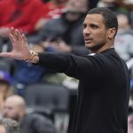Dec 7, 2025; Toronto, Ontario, CAN; Boston Celtics head coach Joe Mazzulla directs his team during the second half against the Toronto Raptors at Scotiabank Arena. Mandatory Credit: John E. Sokolowski-Imagn Images