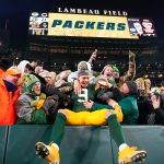 Dec 7, 2025; Green Bay, Wisconsin, USA; Green Bay Packers wide receiver Christian Watson (9) celebrates with fans after defeating the Chicago Bears at Lambeau Field. Mandatory Credit: Jeff Hanisch-Imagn Images