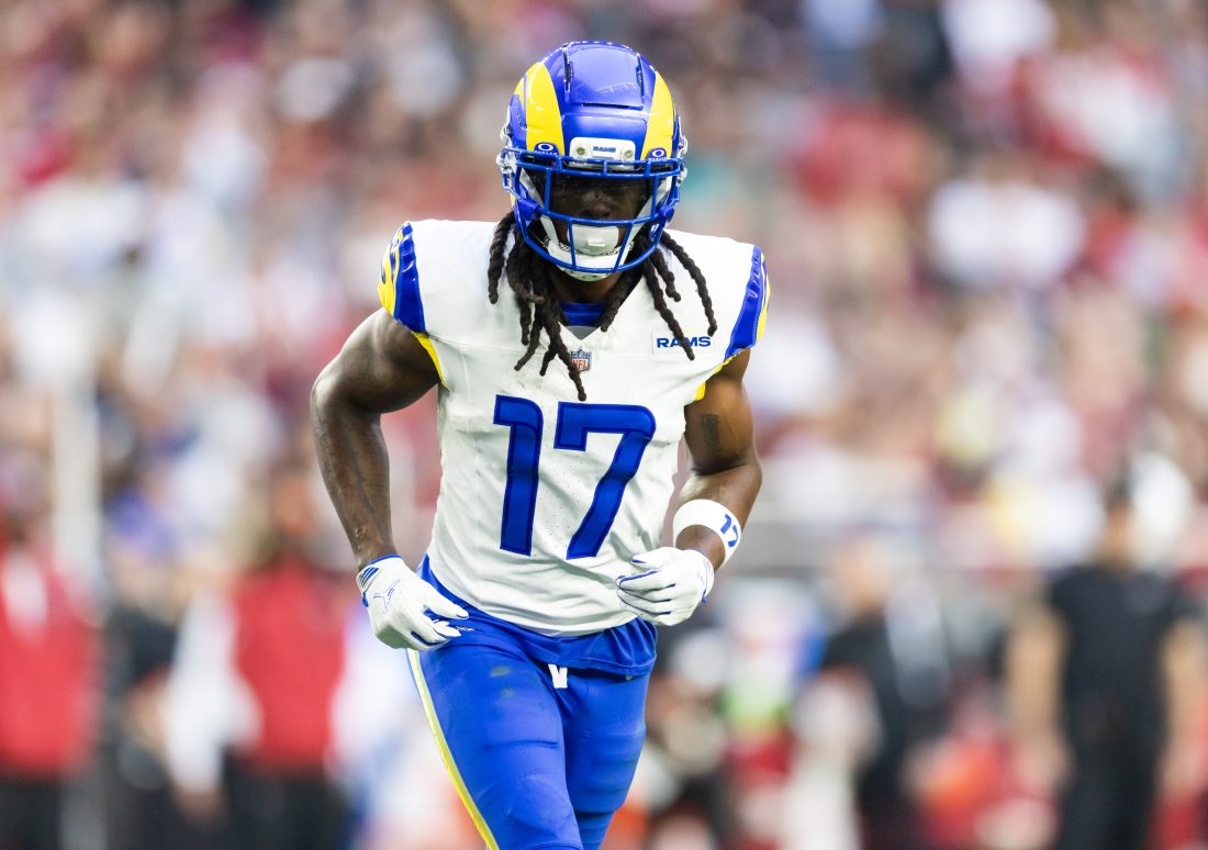 Dec 7, 2025; Glendale, Arizona, USA; Los Angeles Rams wide receiver Davante Adams (17) against the Arizona Cardinals at State Farm Stadium. Mandatory Credit: Mark J. Rebilas-Imagn Images