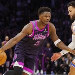 Dec 19, 2025; Minneapolis, Minnesota, USA; Minnesota Timberwolves guard Anthony Edwards (5) works around Oklahoma City Thunder guard Ajay Mitchell (25) in the fourth quarter at Target Center. Mandatory Credit: Bruce Kluckhohn-Imagn Images