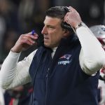 Dec 21, 2025; Baltimore, Maryland, USA; New England Patriots head coach Mike Vrabel reacts during the first quarter of the game against the Baltimore Ravens at M&T Bank Stadium. Mandatory Credit: James Lang-Imagn Images