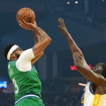 Dec 25, 2025; San Francisco, California, USA; Dallas Mavericks forward Anthony Davis (3) shoots against Golden State Warriors forward Draymond Green (right) during the first quarter at Chase Center.