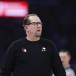 Dec 28, 2025; Oklahoma City, Oklahoma, USA; Philadelphia 76ers head coach Nick Nurse watches his team play against the Oklahoma City Thunder during the second half at Paycom Center. Mandatory Credit: Alonzo Adams-Imagn Images