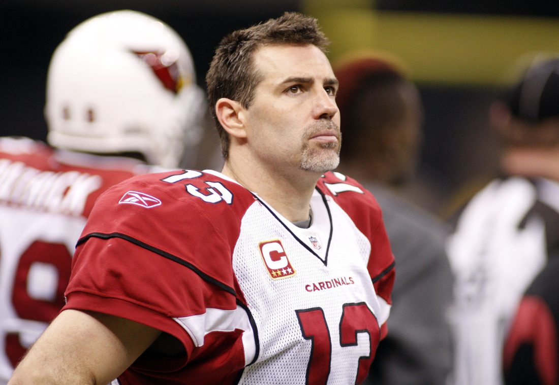 Jan. 16, 2010; New Orleans, LA, USA; Arizona Cardinals quarterback Kurt Warner (13) watches from the sidelines during 4th quarter at the Louisiana Superdome. The Saints defeated the Cardinals 45-14. Mandatory Credit: John David Mercer-USA TODAY Sports