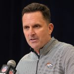 Feb 25, 2025; Indianapolis, IN, USA; Denver Broncos general manager George Paton speaks during the NFL Scouting Combine at the Indiana Convention Center. Mandatory Credit: Kirby Lee-Imagn Images