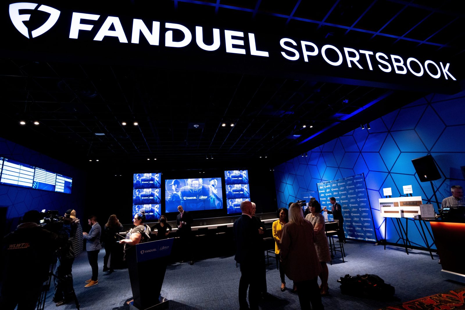 A view of the FanDuel Sportsbook betting area at Belterra Park Cincinnati.