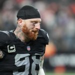 Dec 7, 2025; Paradise, Nevada, USA; Las Vegas Raiders defensive end Maxx Crosby (98) leaves the field following a game against the Denver Broncos at Allegiant Stadium. Mandatory Credit: Stephen R. Sylvanie-Imagn Images