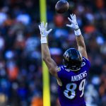 Dec 14, 2025; Cincinnati, Ohio, USA; Baltimore Ravens tight end Mark Andrews (89) attempts to catch a pass against the Cincinnati Bengals in the first half at Paycor Stadium.