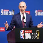 Dec 16, 2025; Las Vegas, Nevada, USA; NBA commissioner Adam Silver speaks during press conference at the Emirates NBA Cup Final at T-Mobile Arena. Mandatory Credit: Kirby Lee-Imagn Images