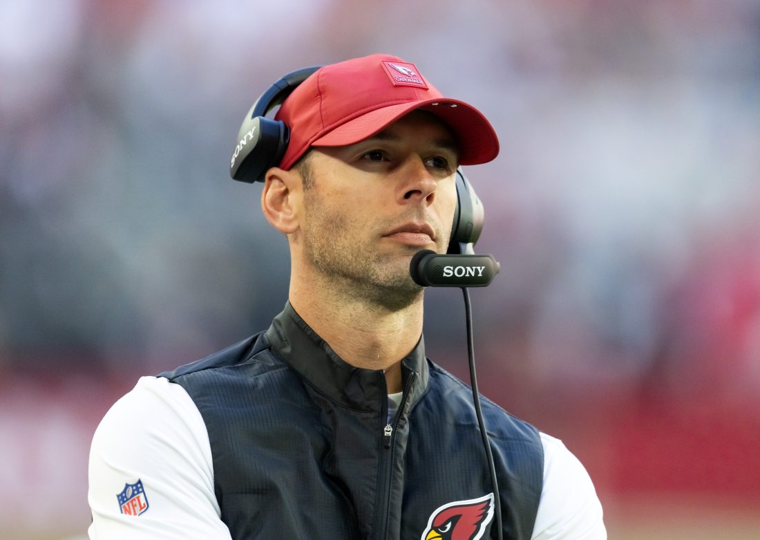Dec 21, 2025; Glendale, Arizona, USA; Arizona Cardinals head coach Jonathan Gannon against the Atlanta Falcons at State Farm Stadium. Mandatory Credit: Mark J. Rebilas-Imagn Images