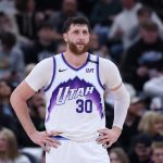 Dec 26, 2025; Salt Lake City, Utah, USA; Utah Jazz center Jusuf Nurkic (30) waits for play to resume against the Detroit Pistons during the second half at Delta Center. Mandatory Credit: Rob Gray-Imagn Images