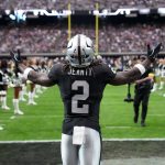 Dec 28, 2025; Paradise, Nevada, USA; Las Vegas Raiders running back Ashton Jeanty (2) enters the field before the game against the New York Giants at Allegiant Stadium.