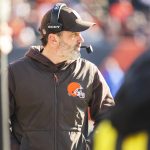 Jan 4, 2026; Cincinnati, Ohio, USA; Cleveland Browns head coach Kevin Stefanski stands on the sideline during the second quarter against the Cincinnati Bengals at Paycor Stadium. Mandatory Credit: Joseph Maiorana-Imagn Images