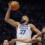 Jan 8, 2026; Minneapolis, Minnesota, USA; Minnesota Timberwolves center Rudy Gobert (27) battles Cleveland Cavaliers center Jarrett Allen (31) for the ball in the third quarter at Target Center. Mandatory Credit: Bruce Kluckhohn-Imagn Images
