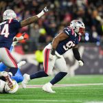 Jan 11, 2026; Foxborough, MA, USA; New England Patriots defensive end Milton Williams (97) and New England Patriots linebacker K'lavon Chaisson (44) celebrate a sack during the fourth quarter against the Los Angeles Chargers in an AFC Wild Card Round game at Gillette Stadium. Mandatory Credit: David Butler II-Imagn Images