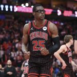 Jan 13, 2026; Houston, Texas, USA; Chicago Bulls forward Jalen Smith (25) reacts after a play during the fourth quarter against the Houston Rockets at Toyota Center. Mandatory Credit: Troy Taormina-Imagn Images