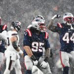 Jan 18, 2026; Foxborough, MA, USA; New England Patriots defensive lineman Khyiris Tonga (95) reacts after a sack in the fourth quarter against the Houston Texans in an AFC Divisional Round game at Gillette Stadium.