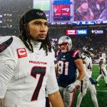 Jan 18, 2026; Foxborough, MA, USA; Houston Texans quarterback C.J. Stroud (7) after the game against the New England Patriots in an AFC Divisional Round game at Gillette Stadium. Mandatory Credit: David Butler II-Imagn Images