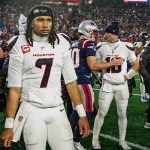 Jan 18, 2026; Foxborough, MA, USA; Houston Texans quarterback C.J. Stroud (7) after the game against the New England Patriots in an AFC Divisional Round game at Gillette Stadium. Mandatory Credit: