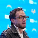January 27, 2026; El Segundo, California, USA; Los Angeles Chargers offensive coordinator Mike McDaniel speaks at introductory press conference at The Bolt. Mandatory Credit: Kirby Lee-Imagn Images