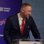 Joe Brady talks about his respect of his players at press conference that introduced him as the new head coach at the Bills field house in Orchard Park on Jan. 29, 2026.