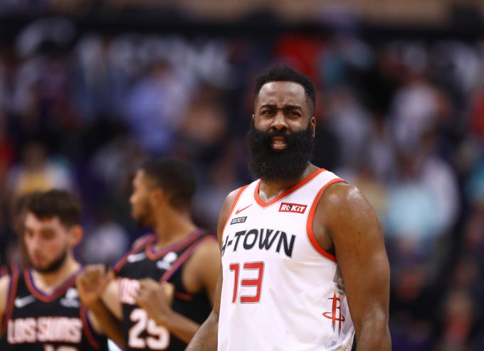 Dec 21, 2019; Phoenix, Arizona, USA; Houston Rockets guard James Harden (13) against the Phoenix Suns at Talking Stick Resort Arena. Mandatory Credit: Mark J. Rebilas-USA TODAY Sports