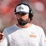 August 9, 2025; Santa Clara, California, USA; Denver Broncos offensive pass game coordinator Davis Webb before the game against the San Francisco 49ers at Levi's Stadium. Mandatory Credit: Kyle Terada-Imagn Images