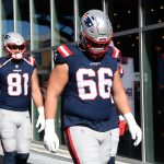 Oct 26, 2025; Foxborough, Massachusetts, USA; New England Patriots offensive tackle Will Campbell (66) walks to the field prior to a game against the Cleveland Browns at Gillette Stadium. Mandatory Credit: Bob DeChiara-Imagn Images