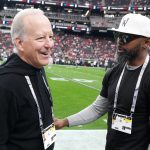 Jan 4, 2026; Paradise, Nevada, USA; Jim Gray (left) and Charles Woodson attend the game between the Las Vegas Raiders and the Kansas City Chiefs at Allegiant Stadium. Mandatory Credit: Kirby Lee-Imagn Images