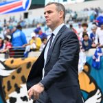 Jan 11, 2026; Jacksonville, FL, USA; Buffalo Bills general manager Brandon Beane before an an AFC Wild Card Round game against the Jacksonville Jaguars at EverBank Stadium. Mandatory Credit: