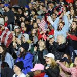 Jan 27, 2026; Santa Barbara, California, USA; Fans cheer on the United States during the second half at Harder Stadium. Mandatory Credit: Will Navarro-Imagn Images