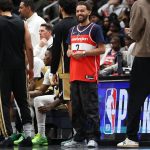 Jan 29, 2026; Washington, District of Columbia, USA; Washington Wizards guard Trae Young (3) looks on during the second half against the Milwaukee Bucks at Capital One Arena. Mandatory Credit: Daniel Kucin Jr.-Imagn Images