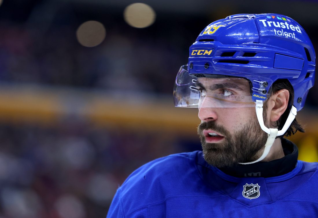 Jan 31, 2026; Buffalo, New York, USA; Buffalo Sabres right wing Alex Tuch (89) during a stoppage in play against the Montréal Canadiens at KeyBank Center.
