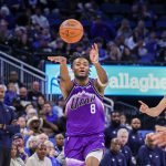 Feb 7, 2026; Orlando, Florida, USA; Utah Jazz guard Isaiah Collier (8) passes during the second half against the Orlando Magic at Kia Center. Mandatory Credit: Mike Watters-Imagn Images