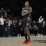 Feb 8, 2026; Minneapolis, Minnesota, USA; Minnesota Timberwolves guard Ayo Dosunmu (13) enters the game for the first time as a member of the team and receives a standing ovation as he readies to play the Los Angeles Clippers in the first quarter at Target Center. Mandatory Credit: