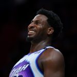 Feb 9, 2026; Miami, Florida, USA; Utah Jazz forward Jaren Jackson Jr. (20) reacts against the Miami Heat during the second quarter at Kaseya Center. Mandatory Credit: Sam Navarro-Imagn Images