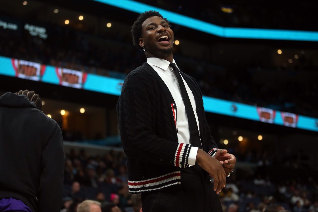 Feb 20, 2026; Memphis, Tennessee, USA; Utah Jazz forward Jaren Jackson Jr. (20) reacts toward fans during the fourth quarter against the Memphis Grizzlies at FedExForum. Mandatory Credit: Petre Thomas-Imagn Images