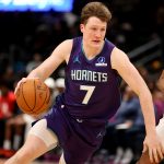 Feb 22, 2026; Washington, District of Columbia, USA; Charlotte Hornets guard Kon Knueppel (7) dribbles the ball during the second half against the Washington Wizards at Capital One Arena.