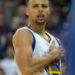 Mar 3, 2016; Oakland, CA, USA; Golden State Warriors guard Stephen Curry (30) celebrates after a play against the Oklahoma City Thunder during the fourth quarter at Oracle Arena. The Golden State Warriors defeated the Oklahoma City Thunder 121-106.