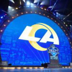 Apr 25, 2024; Detroit, MI, USA; A Los Angeles Rams logo at the 2024 NFL Draft at Campus Martius Park and Hart Plaza. Mandatory Credit: Kirby Lee-USA TODAY Sports