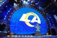 Apr 25, 2024; Detroit, MI, USA; A Los Angeles Rams logo at the 2024 NFL Draft at Campus Martius Park and Hart Plaza. Mandatory Credit: Kirby Lee-USA TODAY Sports