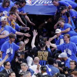 Jun 22, 2025; Oklahoma City, Oklahoma, USA; Oklahoma City Thunder forward Chet Holmgren (7) greets fans as he walks off tthe court after winning game seven of the 2025 NBA Finals against the Indiana Pacers at Paycom Center. Mandatory Credit: Alonzo Adams-Imagn Images