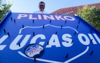 Tony Curley plays Plinko on Sunday, Sept. 7, 2025, before a game between the Indianapolis Colts and Miami Dolphins at Lucas Oil Stadium in Indianapolis.