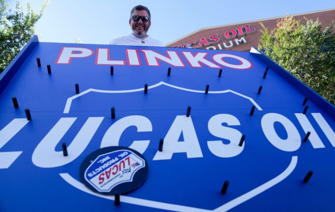 Tony Curley plays Plinko on Sunday, Sept. 7, 2025, before a game between the Indianapolis Colts and Miami Dolphins at Lucas Oil Stadium in Indianapolis.