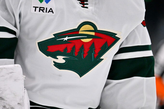 Oct 14, 2025; Dallas, Texas, USA; A view of the Minnesota Wild logo during the game between the Dallas Stars and the Minnesota Wild at American Airlines Center.