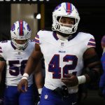Nov 30, 2025; Pittsburgh, Pennsylvania, USA; Buffalo Bills linebacker Dorian Williams (42) takes the field against the Pittsburgh Steelers at Acrisure Stadium. Mandatory Credit: