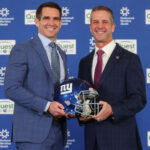 Jan 20, 2026; East Rutherford, NJ, USA; New York Giants general manager Joe Schoen and head coach John Harbaugh pose after the press conference announcing Harbaughs hiring at Quest Diagnostics Training Center.
