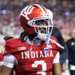 Jan 19, 2026; Miami Gardens, FL, USA; Indiana Hoosiers wide receiver Omar Cooper Jr. (3) against the Miami Hurricanes in the College Football Playoff National Championship game at Hard Rock Stadium.